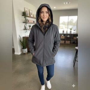 Champion Jacket Women's xl dark grey Hooded Full Zip Lined Windbreaker.Pockets.